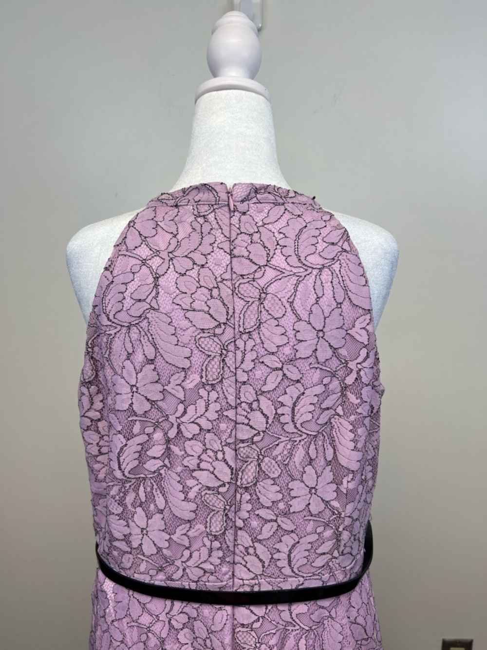 ELLE Purple Chic Lace Halter Neck Flowy Lined Dress with Black Bow Belt Size XXL - Picture 10 of 15